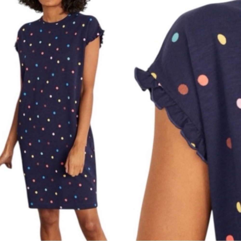 Boden Faye Navy Blue Multicolor Polka Dot Print Oversized T-Shirt Mini Dress - 2